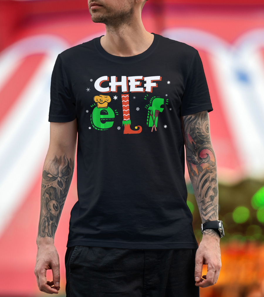 Chef Elf Christmas Matching Group Snowflakes Cooking T-Shirt