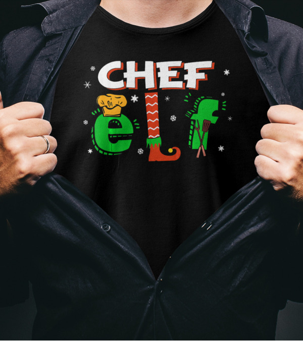 Chef Elf Christmas Matching Group Snowflakes Cooking T-Shirt