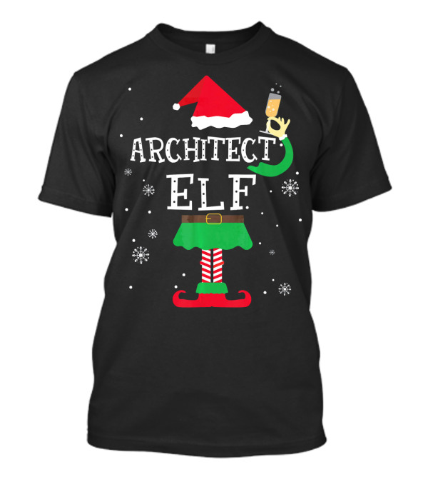 Architect Elf Christmas Santa Hat Snowflakes T-Shirt