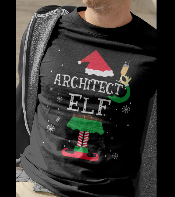 Architect Elf Christmas Santa Hat Snowflakes T-Shirt