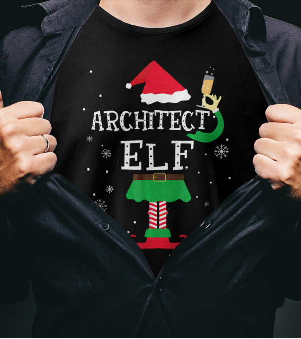 Architect Elf Christmas Santa Hat Snowflakes T-Shirt