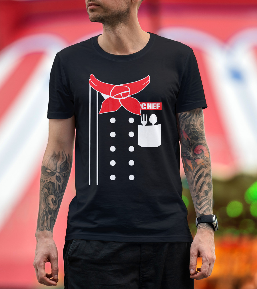 Chef Jacket Costume with Red Scarf and Pocket Utensils T-Shirt