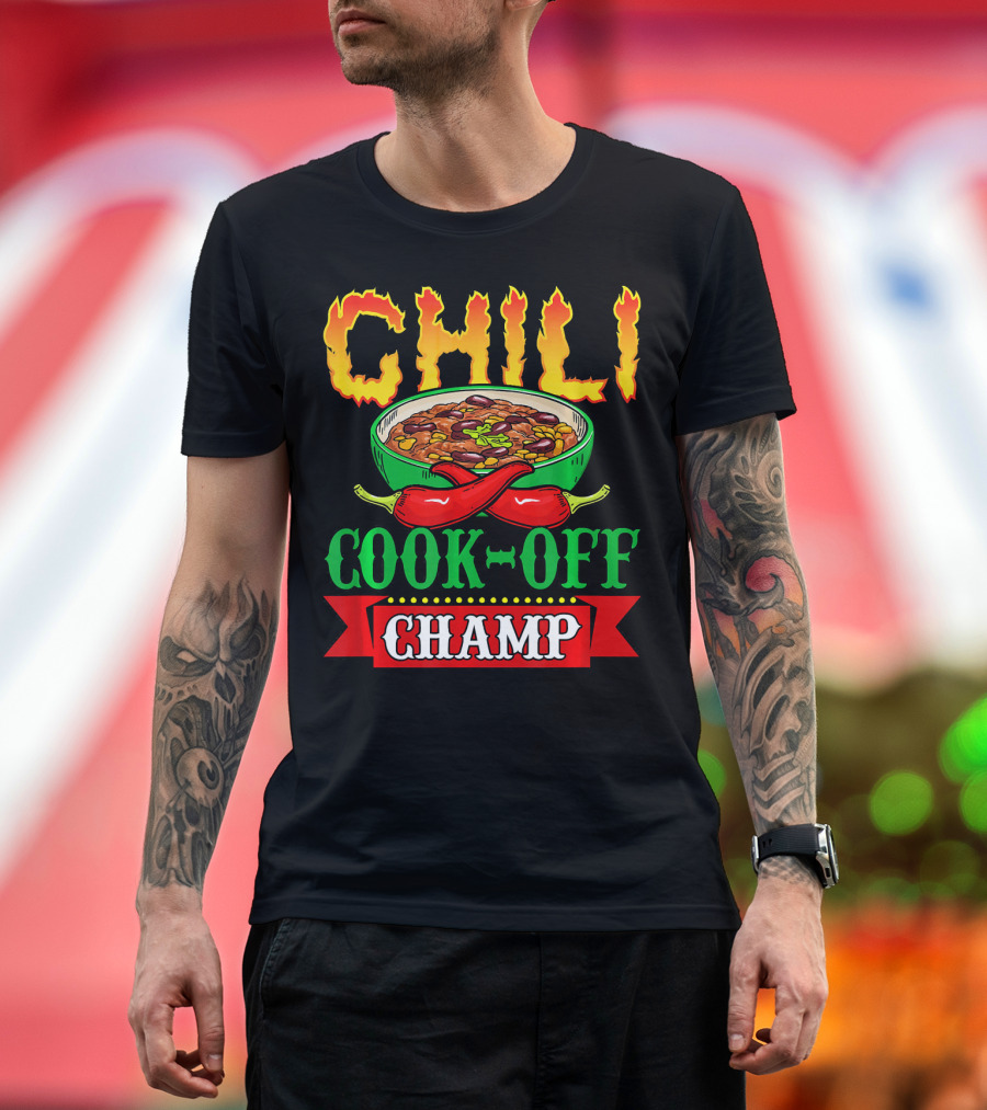 Chili Cook-Off Champ Competition with Fiery Peppers and Bowl of Chili T-Shirt