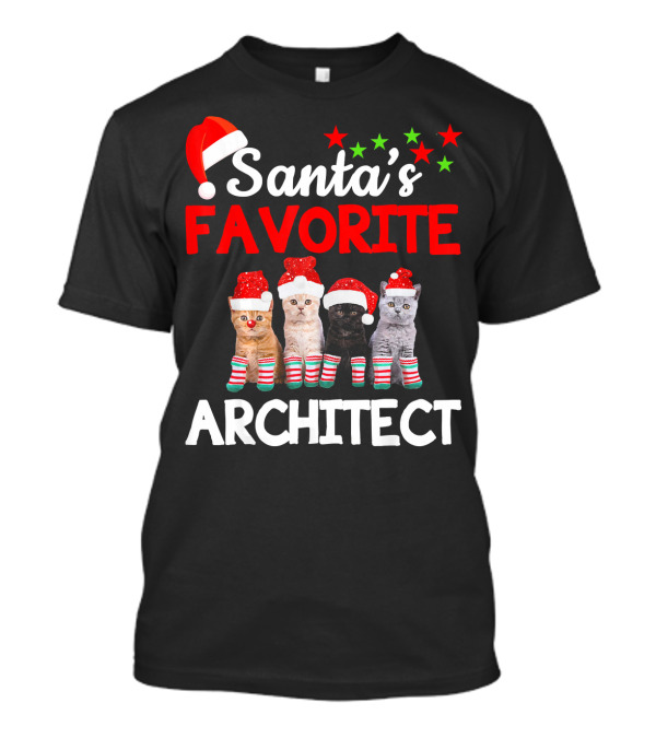 Santa's Favorite Architect Funny Cat Christmas T-Shirt