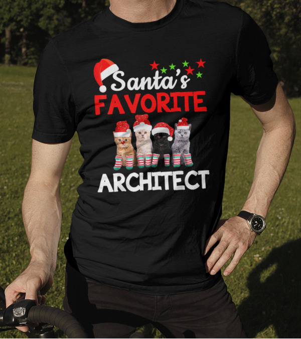 Santa's Favorite Architect Funny Cat Christmas T-Shirt