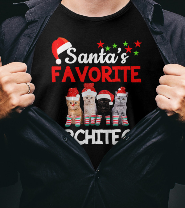 Santa's Favorite Architect Funny Cat Christmas T-Shirt