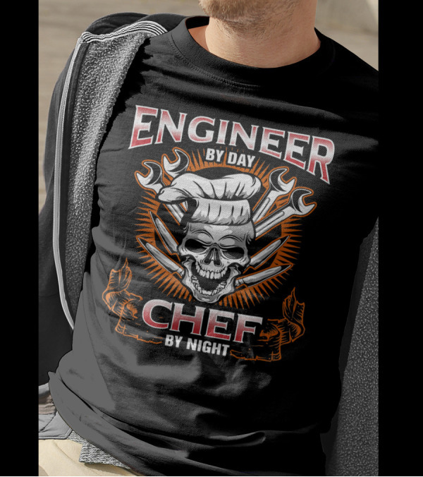 Engineer By Day Chef By Night Skull With Wrenches And Knives T-Shirt