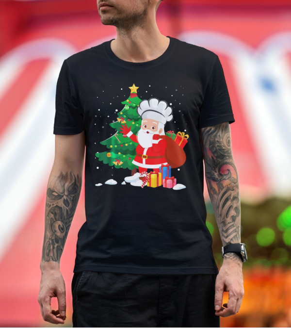 Premium T-Shirt: Christmas Chef Santa with Gifts by Tree T-Shirt Christmas Chef Santa with Gifts by Tree T-Shirt