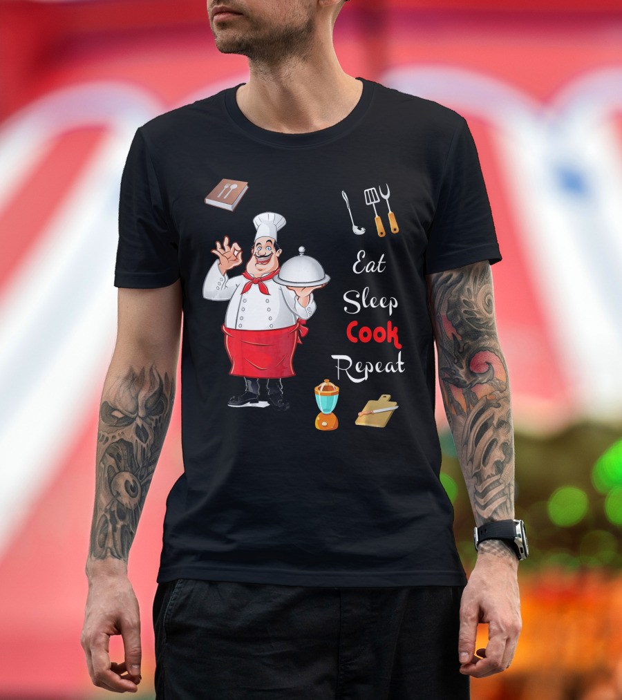 Eat Sleep Cook Repeat Funny Chef with Utensils and Mixer T-Shirt