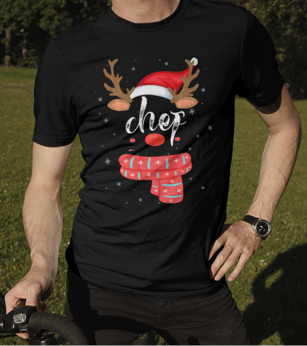 Chef Squad Reindeer Matching Group Chris Christmas Hat And Scarf T-Shirt