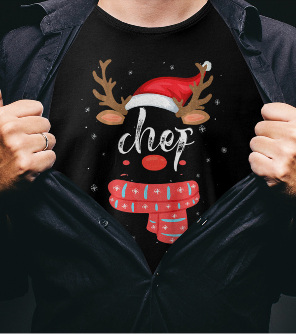 Chef Squad Reindeer Matching Group Chris Christmas Hat And Scarf T-Shirt