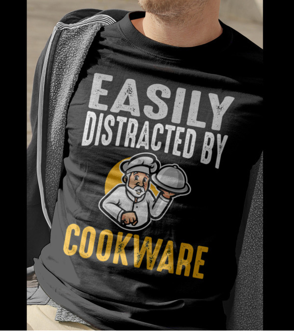 Easily Distracted By Cookware Funny Chef Cartoon T-Shirt