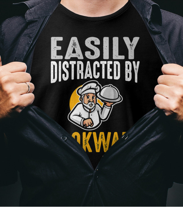 Easily Distracted By Cookware Funny Chef Cartoon T-Shirt