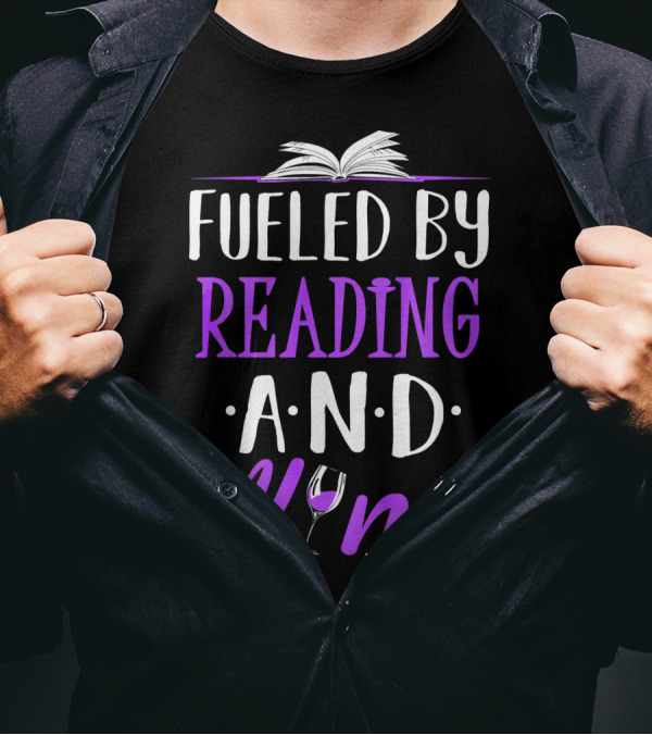 Fueled By Reading And Wine Library Open Book Glass T-Shirt