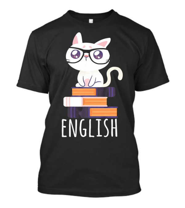 Funny Cat Book Lover Nerd English Cat On Books T-Shirt