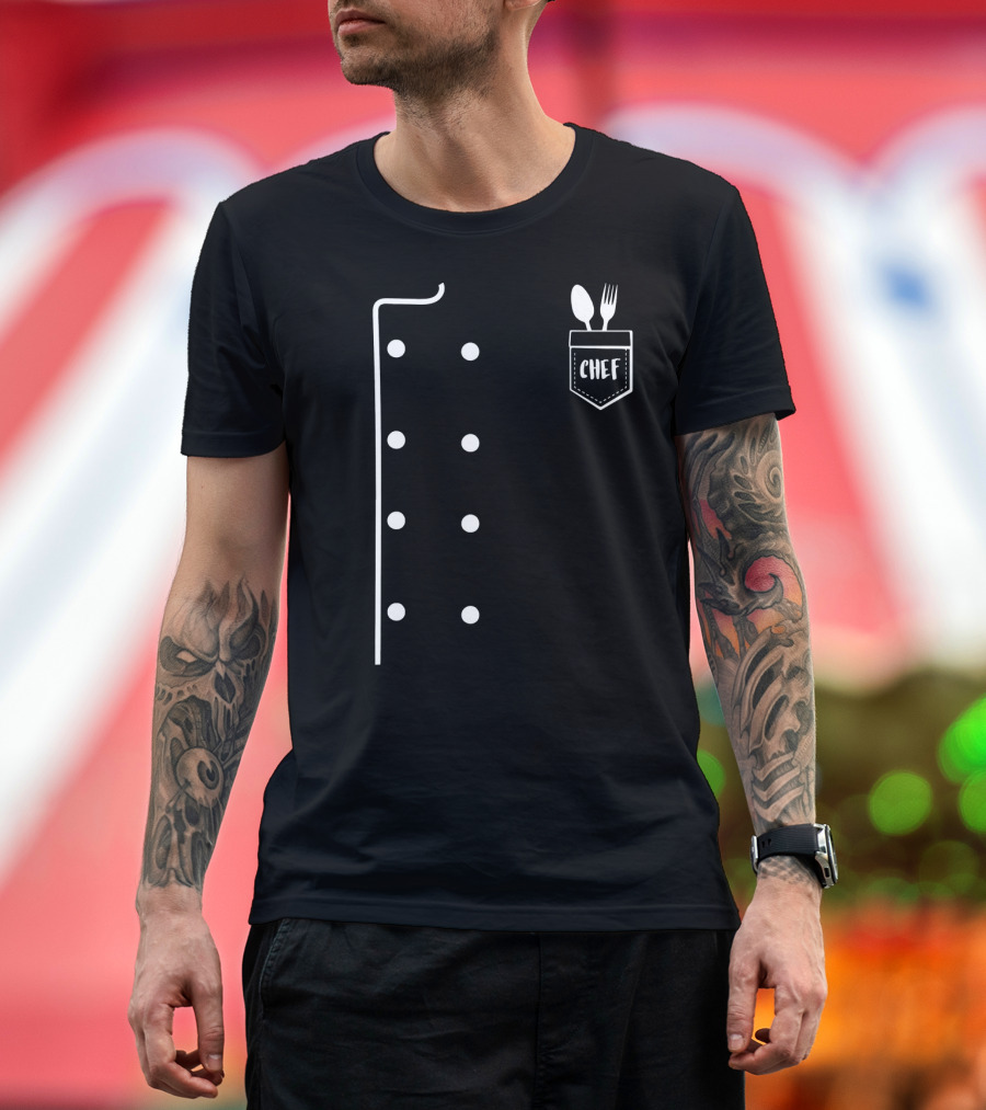 Chef Uniform Jacket Faux Funny Co Spoon Fork Pocket T-Shirt