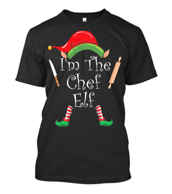 I'm The Chef Elf Christmas Hat Knife Rolling Pin Striped Socks T-Shirt
