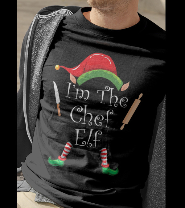 I'm The Chef Elf Christmas Hat Knife Rolling Pin Striped Socks T-Shirt