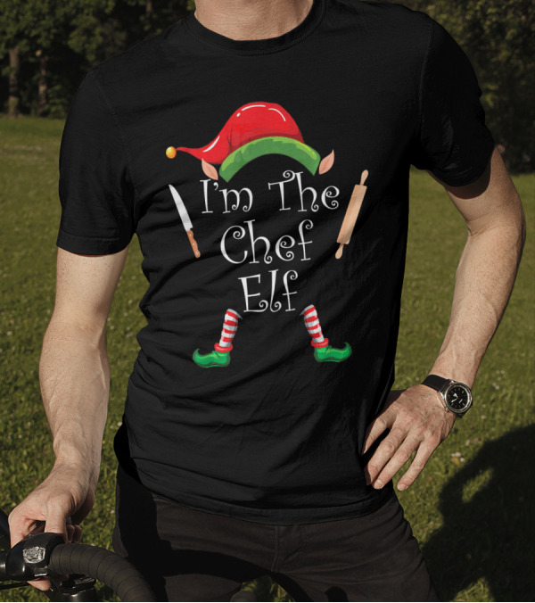 I'm The Chef Elf Christmas Hat Knife Rolling Pin Striped Socks T-Shirt