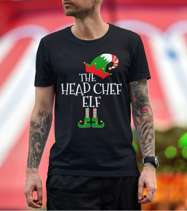 Premium T-Shirt: The Head Chef Elf Funny Christmas Outfit with Jester Hat and Striped Socks T-Shirt The Head Chef Elf Funny Christmas Outfit with Jester Hat and Striped Socks T-Shirt