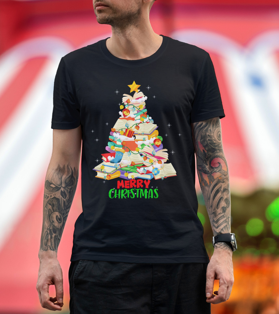 Merry Christmas Reading Book Lover Xmas Tree Librarian T-Shirt