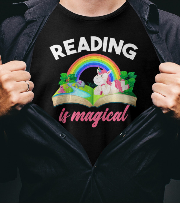 Reading Is Magical Rainbow Unicorn Book Lover T-Shirt