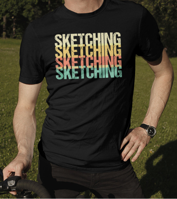 Retro Sketching Sketcher Typography Draw Text T-Shirt