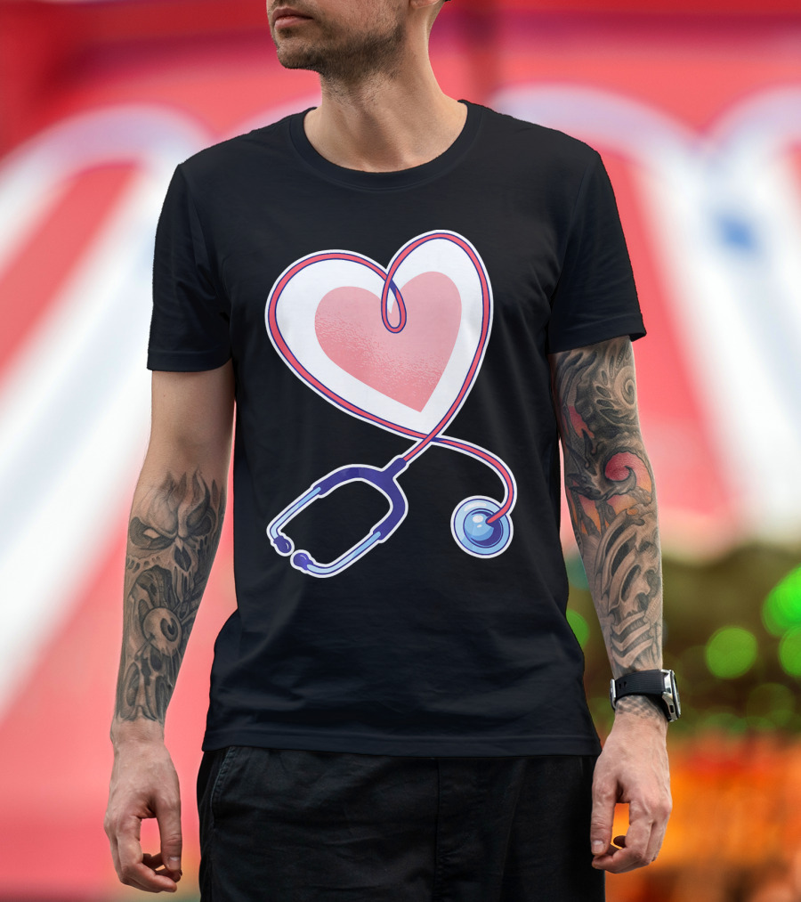Pink Heart Nurse and Doctor Stethoscope T-Shirt