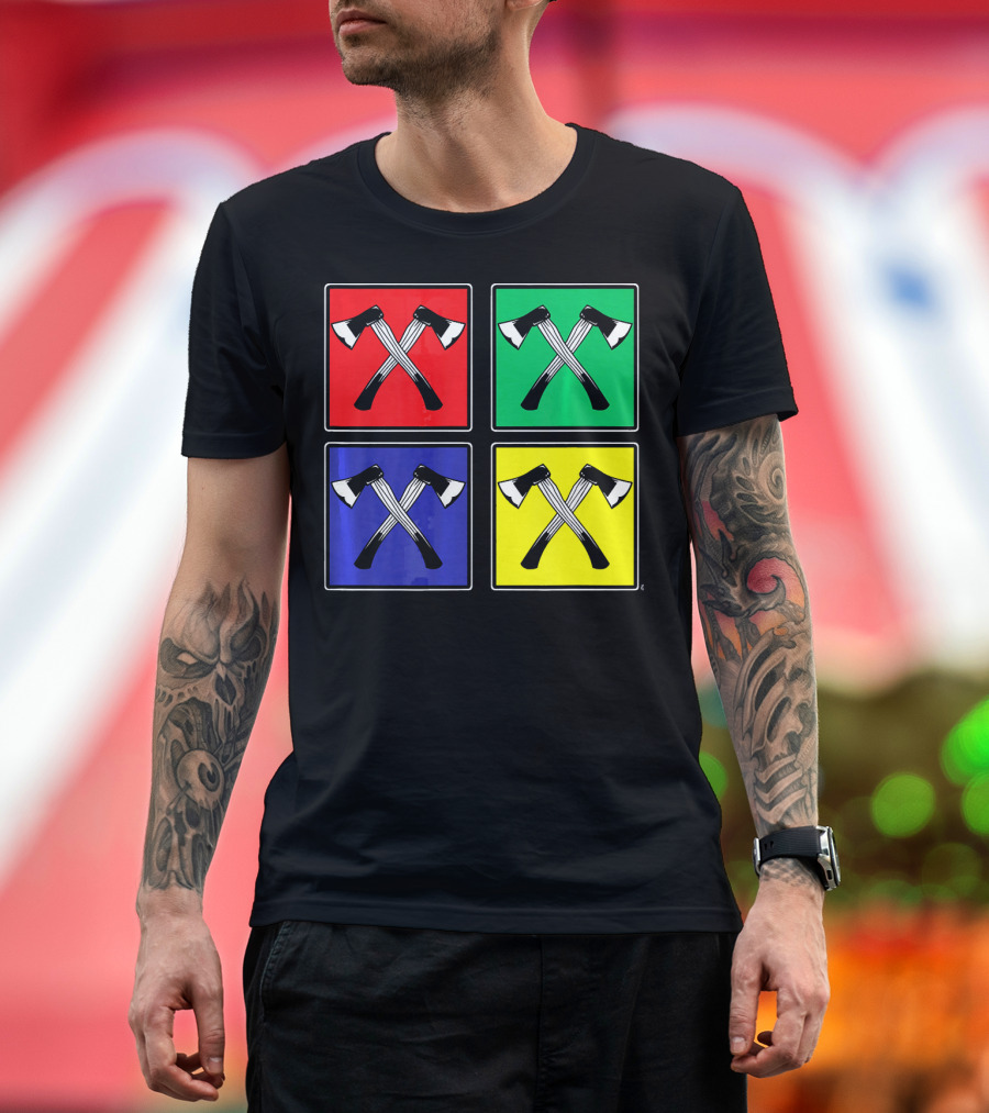 Retro Pop Art Lumberjack Axes Four Square Colors T-Shirt