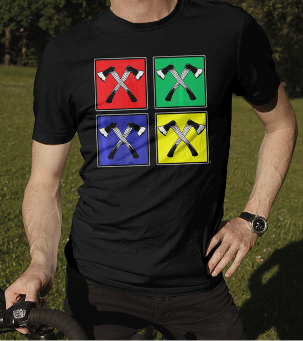 Retro Pop Art Lumberjack Axes Four Square Colors T-Shirt
