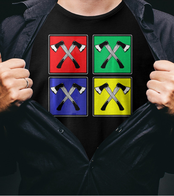 Retro Pop Art Lumberjack Axes Four Square Colors T-Shirt