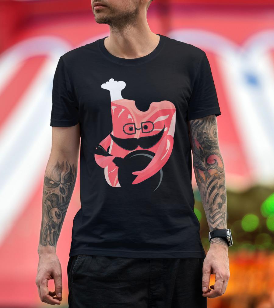 Meat Chef Bone Beef Steak with Mustache and Glasses Holding Plate T-Shirt