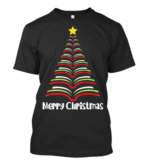 Merry Christmas Librarian Christmas Tree Reading Books T-Shirt