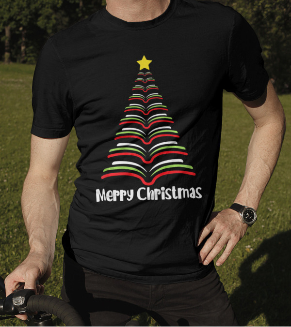 Merry Christmas Librarian Christmas Tree Reading Books T-Shirt