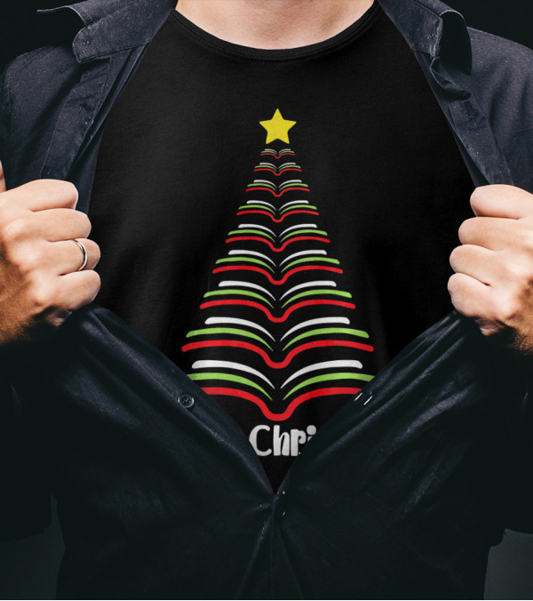 Merry Christmas Librarian Christmas Tree Reading Books T-Shirt