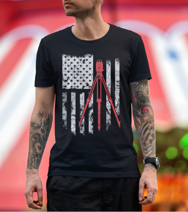Premium T-Shirt: Tripod Survey American Flag 4th of July T-Shirt Tripod Survey American Flag 4th of July T-Shirt