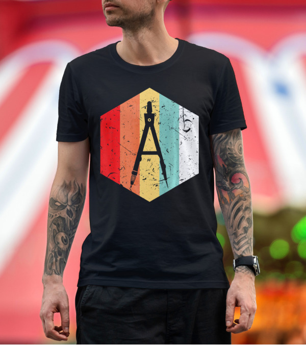 Premium T-Shirt: Vintage Retro Compass Divider Hexagon Stripe T-Shirt Vintage Retro Compass Divider Hexagon Stripe T-Shirt