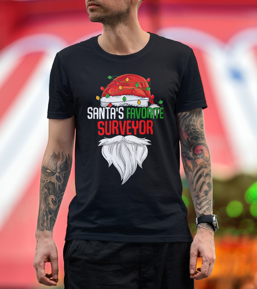 Santa's Favorite Surveyor Christmas Lights Beard T-Shirt