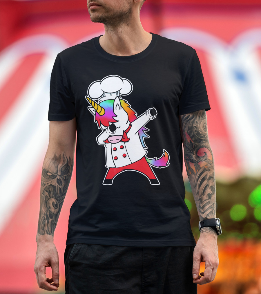Unicorn Dabbing Chef Hat Rainbow Mane Cooking T-Shirt