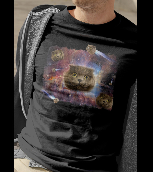 Scottish Fold Cat Cosmic Comet Space Adventure T-Shirt