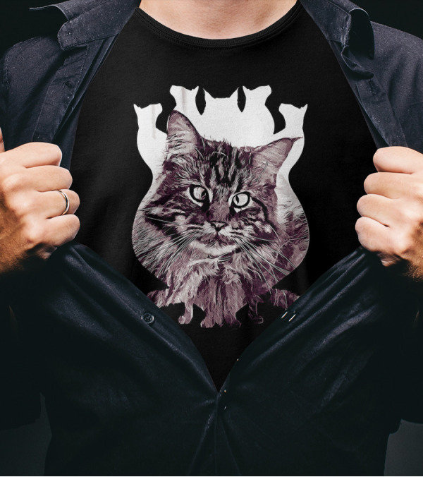 Maine Coon Cat Shape Vector Squinting T-Shirt