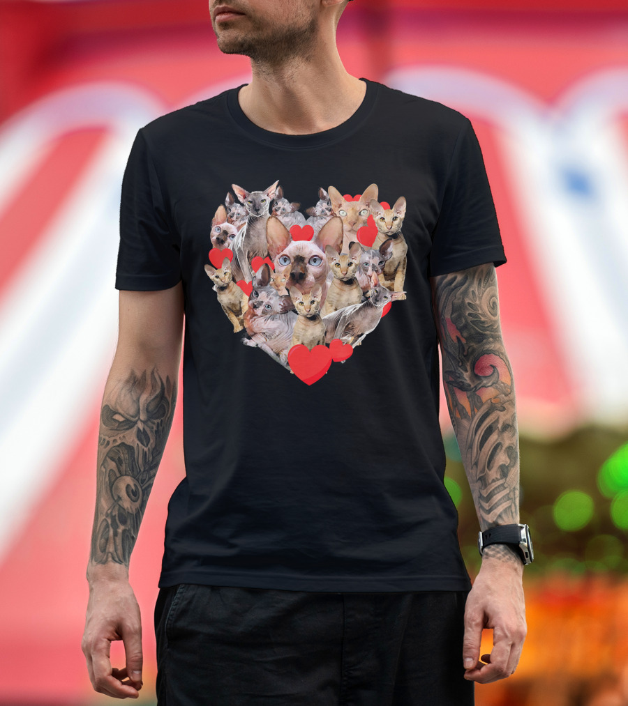 Valentines Day Peterbald Cats Heart Compilation with Red Hearts T-Shirt