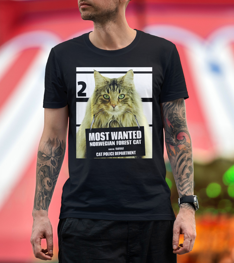 2 Most Wanted Norwegian Forest Cat Case No. 1581552 Cat Police Department T-Shirt