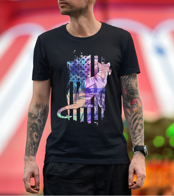 Premium T-Shirt: Maine Coon Cat American Flag Summer Sunset Beach T-Shirt Maine Coon Cat American Flag Summer Sunset Beach T-Shirt