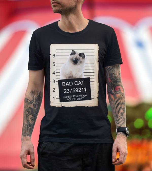 Premium T-Shirt: Bad Cat Ragdoll Kitten Police Department Mugshot Scratch Post Village 23759211 T-Shirt Bad Cat Ragdoll Kitten Police Department Mugshot Scratch Post Village 23759211 T-Shirt