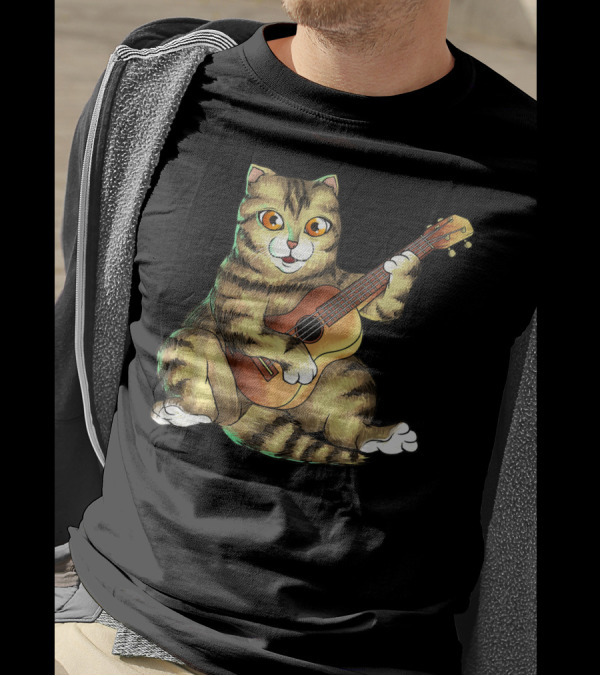 Cat Playing Ukulele Cool Kitten Uke T-Shirt