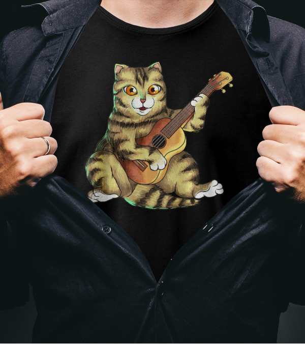 Cat Playing Ukulele Cool Kitten Uke T-Shirt