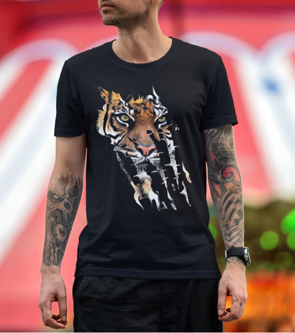 Premium T-Shirt: Bengal Tiger Face Spirit Animal Claw Rips T-Shirt Bengal Tiger Face Spirit Animal Claw Rips T-Shirt