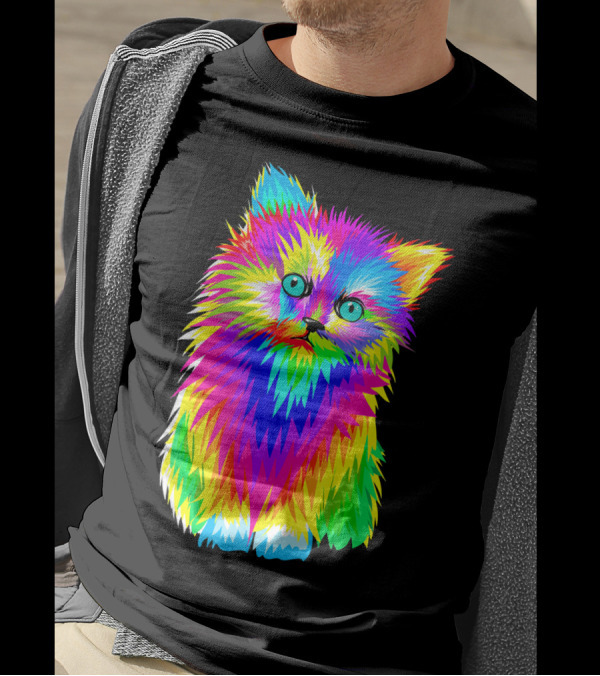 Colorful Cute Kitten Splash Art Cat Vibrant T-Shirt