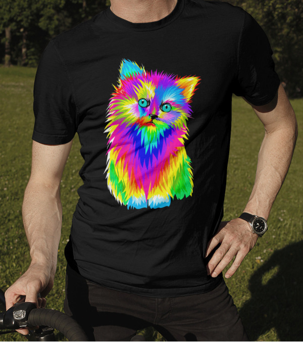 Colorful Cute Kitten Splash Art Cat Vibrant T-Shirt
